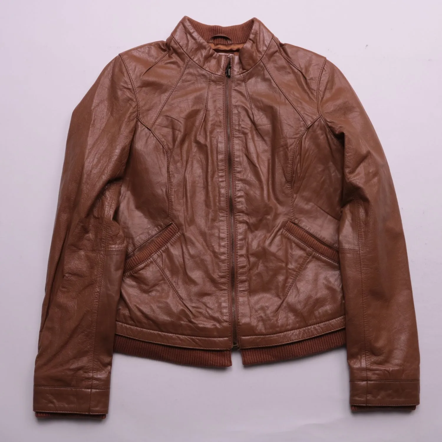 Коричневая кожаная куртка Orsay на молнии, размер 44 (S/M)