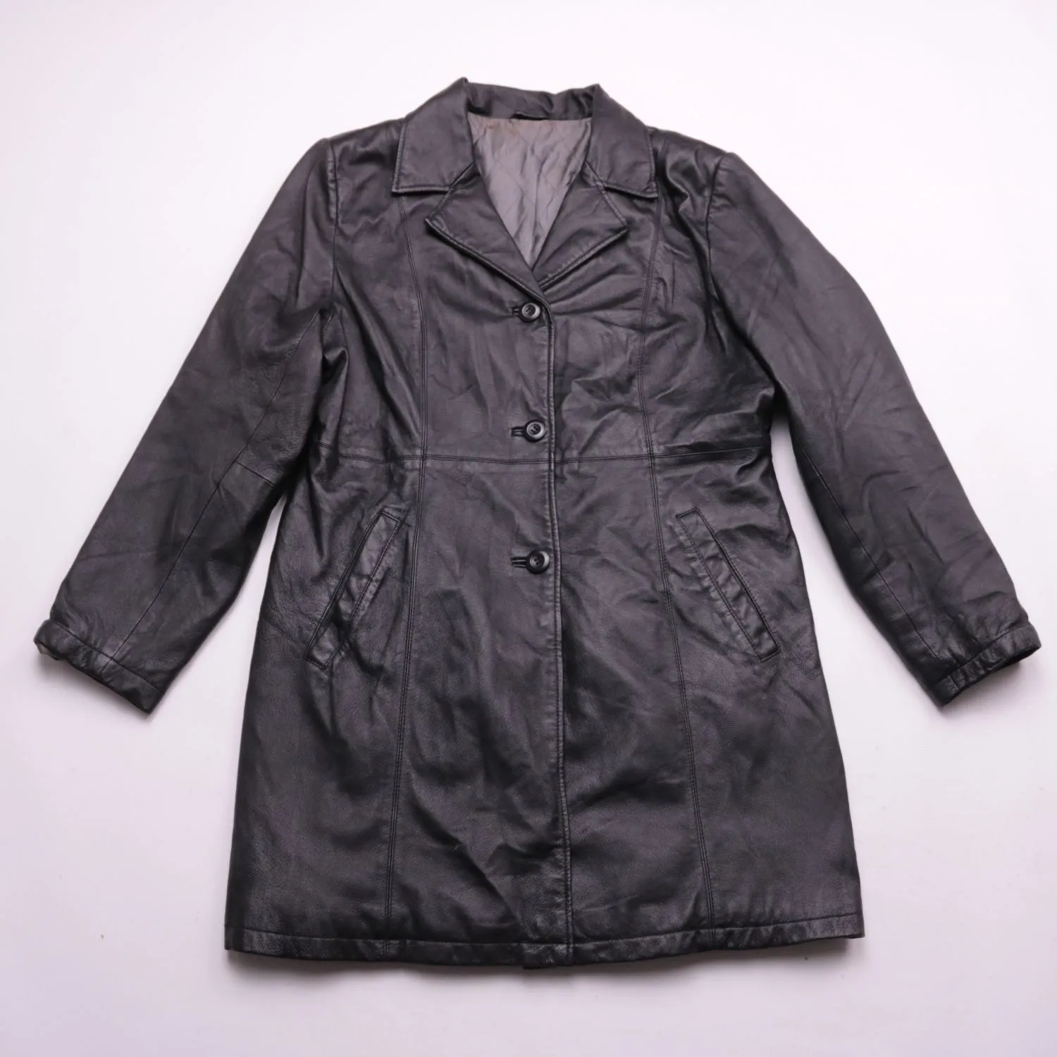 Чёрная кожаная куртка CANDA удлинённого кроя, размер 42 (S)